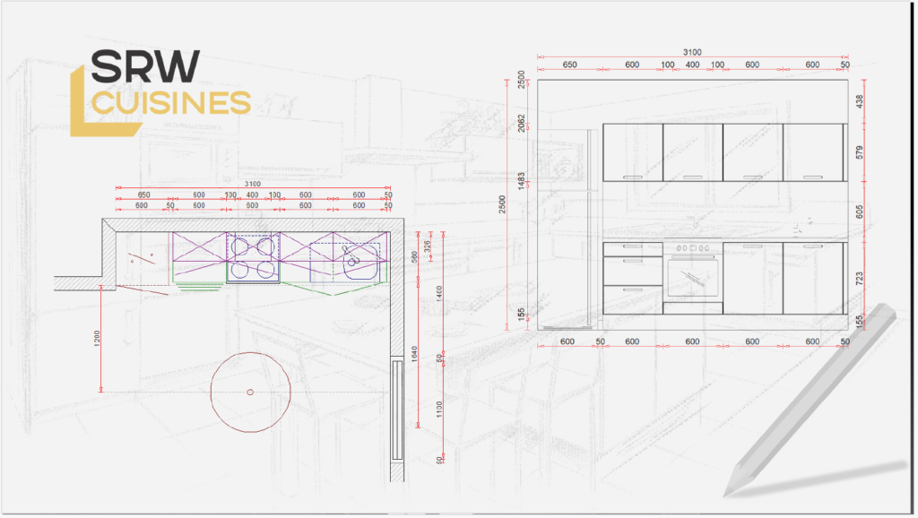 Plan Cuisine sur 1 mur